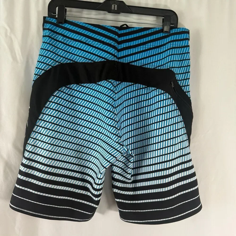 Ron Jon Surf Shop Swim Trunks Men's 32 Blue Black Striped Drawstring 9